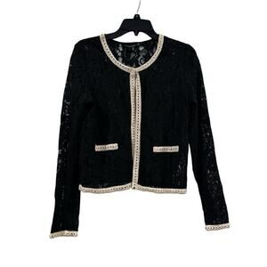 Twentyfourseven Black & Cream Crochet Lace Floral Sheer Cardigan Womens Size L